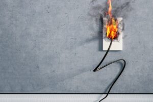 a-plug-in-an-electrical-outlet-that-is-catching-fire