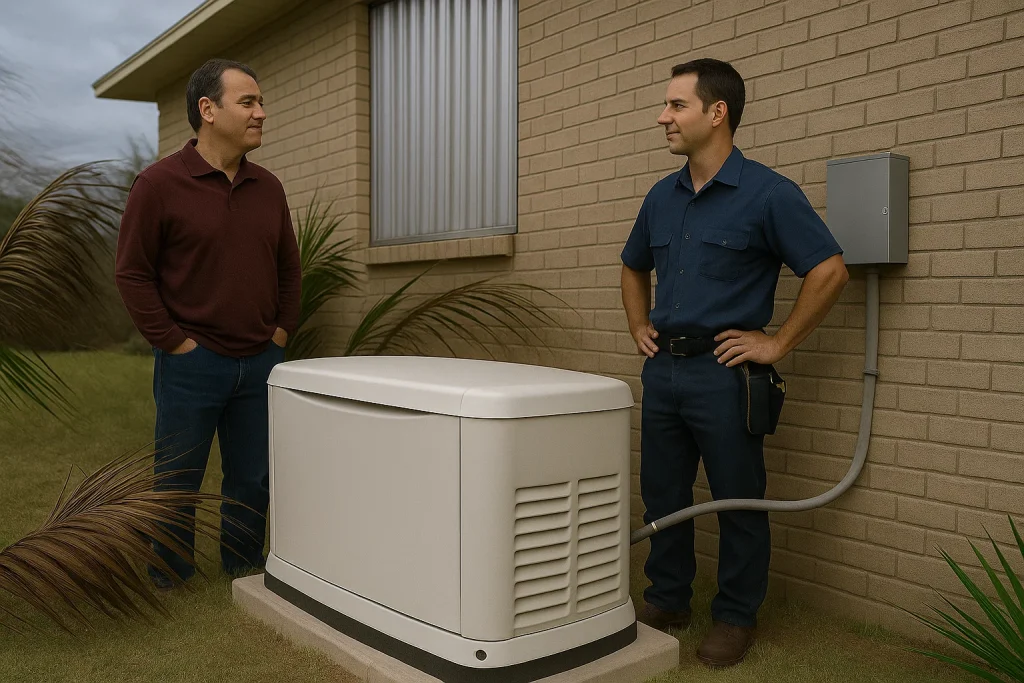 Whole-house backup generator installed beside Alabama home ready for storms